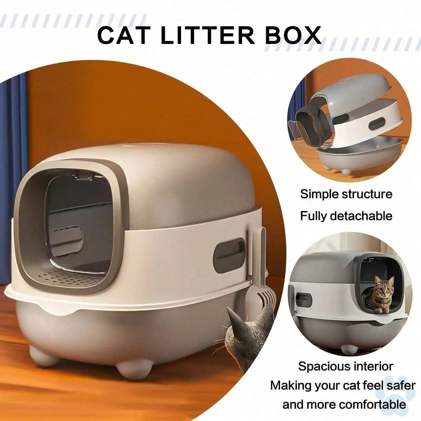 Foldable Cats Litter Box For Home, Enclosed Cats Litter Box With Lid And Scoop, Large Size Anti-Splashing Easy To-Clean, Front Entry And Exit