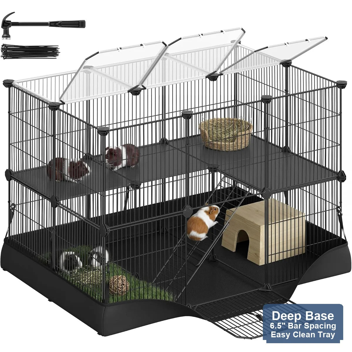 Extra Large 4 Level Small Animal Habitat Cage Hedgehog Guinea Pig Rat Ferret Hamster Home Deep Base 6.5 Inch Bar Spacing Heavy D