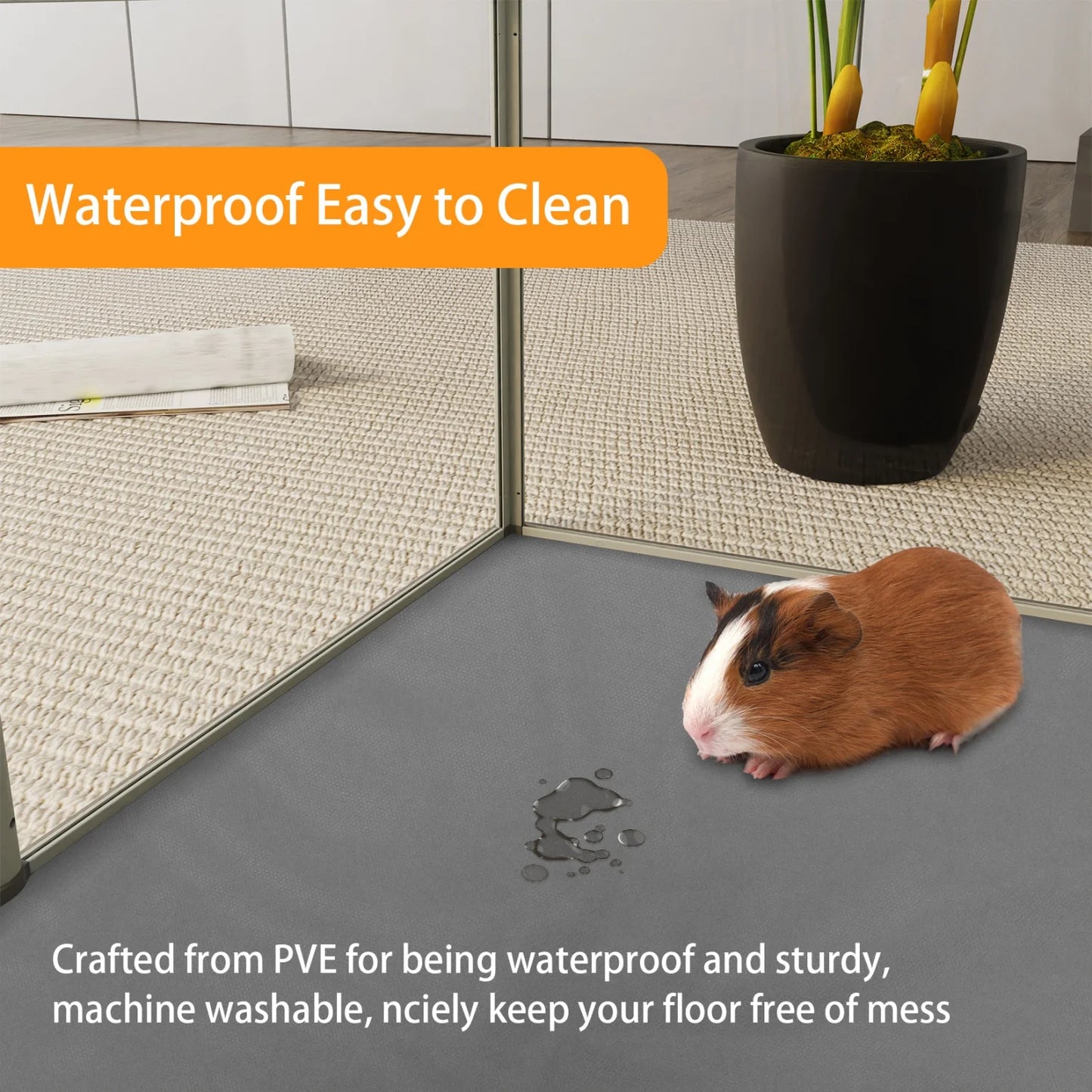 124cm Clear Acrylic Hamster Play Pen Indoor 6 Panels Pet Enclosure w/ Waterproof Floor Pad for Guinea Pigs Hedgehogs(No light)