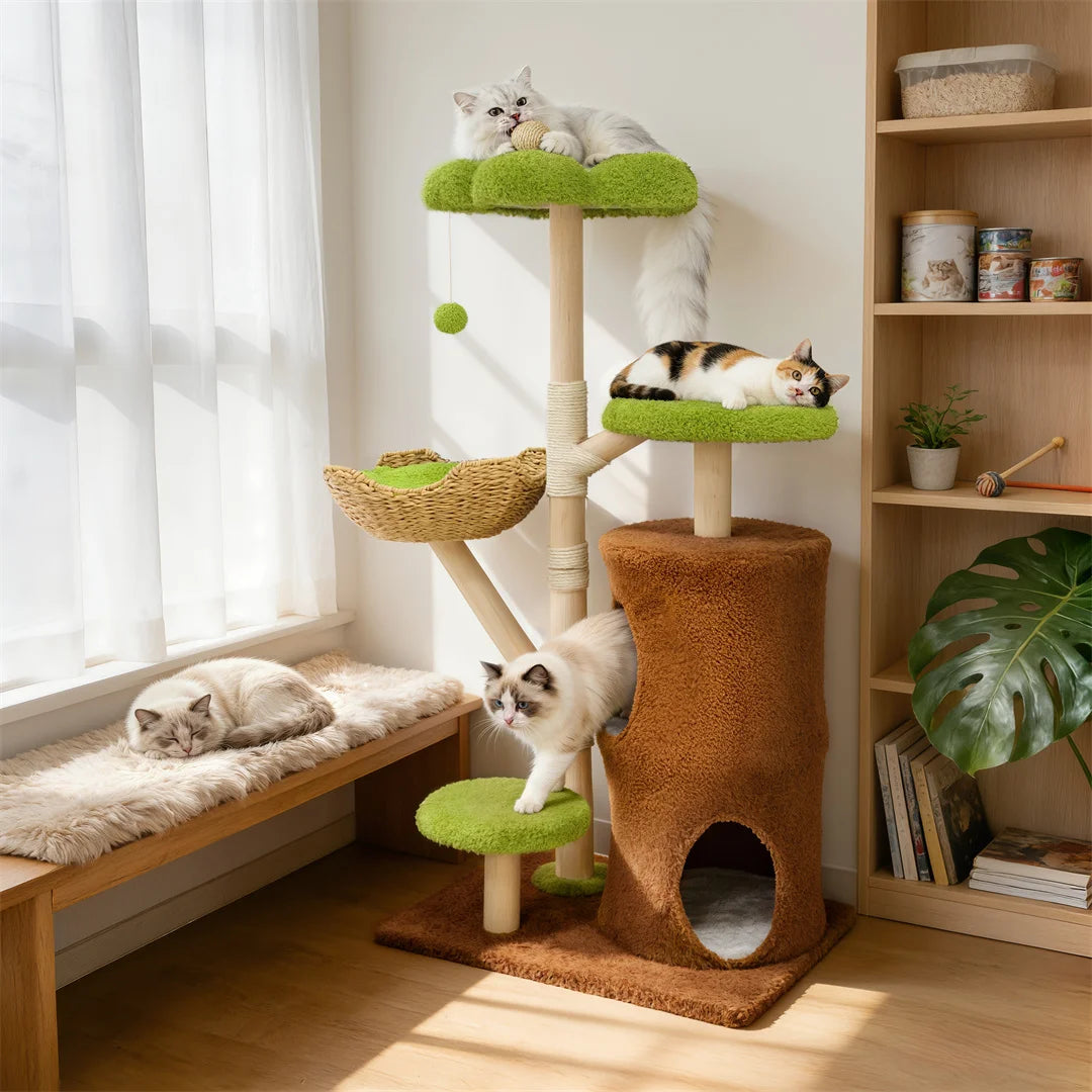 142cm Tall Cat Tree Tower for Indoor Cats, Multi-Level Cat Tree with Scratching Posts,Large Cat Activity Tower Kitty Play Center