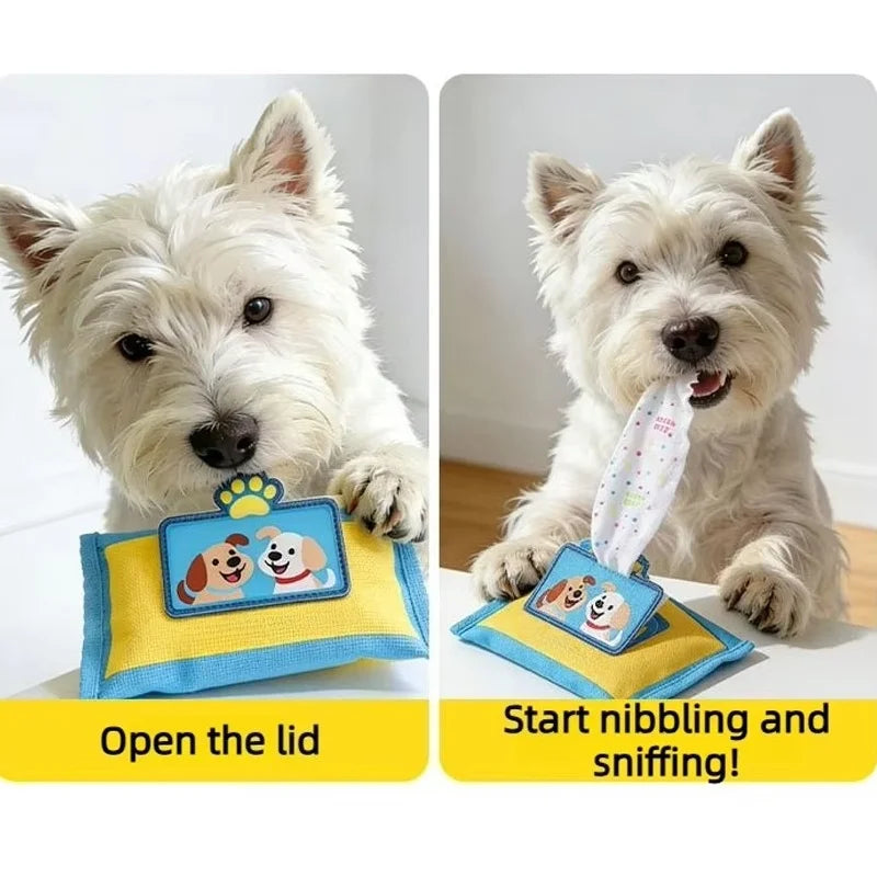 Dog Snuffle Tissue Box Toy, Tear Resistant Squeaky Hide Treat Puzzle, Enrichment Nose Work Anxiety Relief Interactive Puppy Chew Training Toy for Small Medium Dogs
