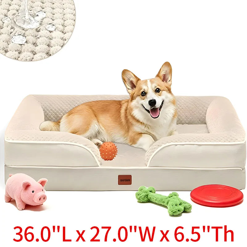 Egg-shaped Memory Foam Four Season Square Waterproof Large Cat / Dog Bed Soft Thickened Pet Sofa Cushion Large / Medium / Small Size with Removable Cover for Easy Washing Non-slip Base Durable and Resistant To Chewing Protect
