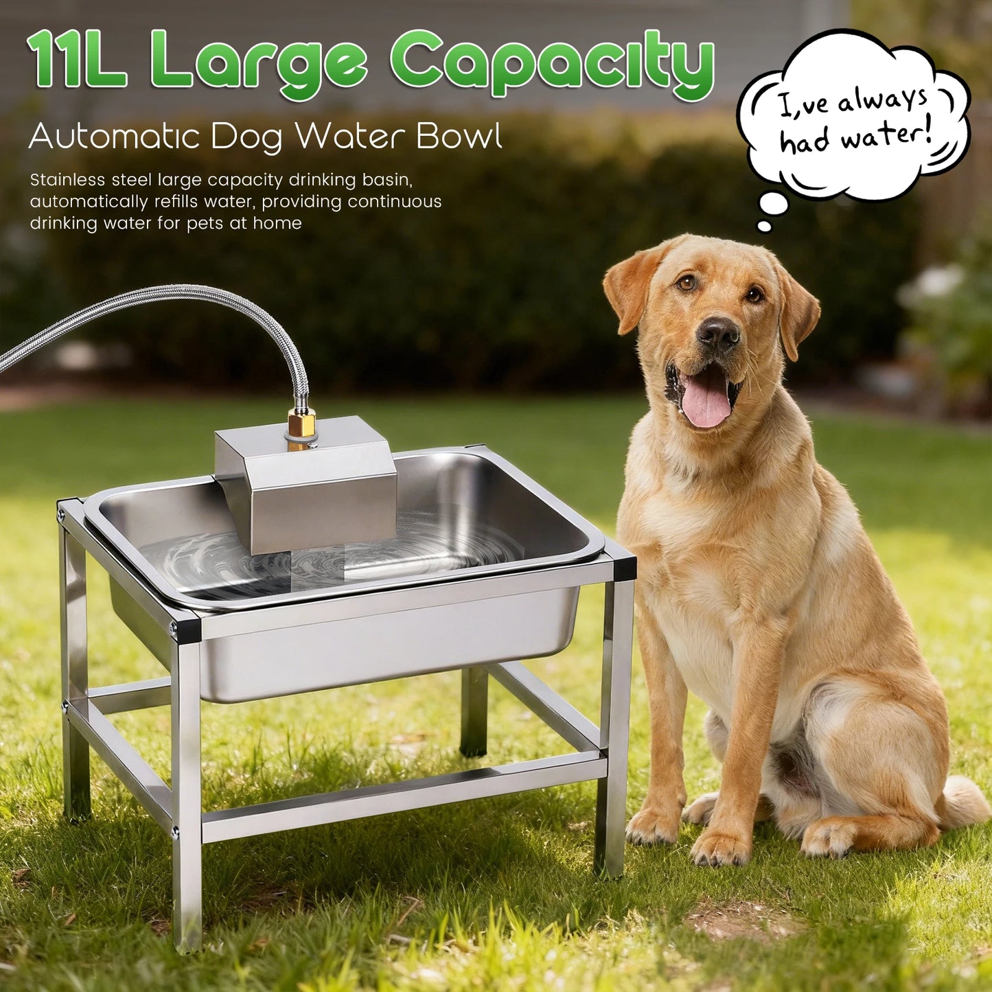 Large Capacity Automatic Elevated Dog Water Bowl With Support - Durable Stainless Steel Raised Dog Bowl with Stand for Large Dogs, Easy to Clean and Assemble for Indoor and Outdoor Use