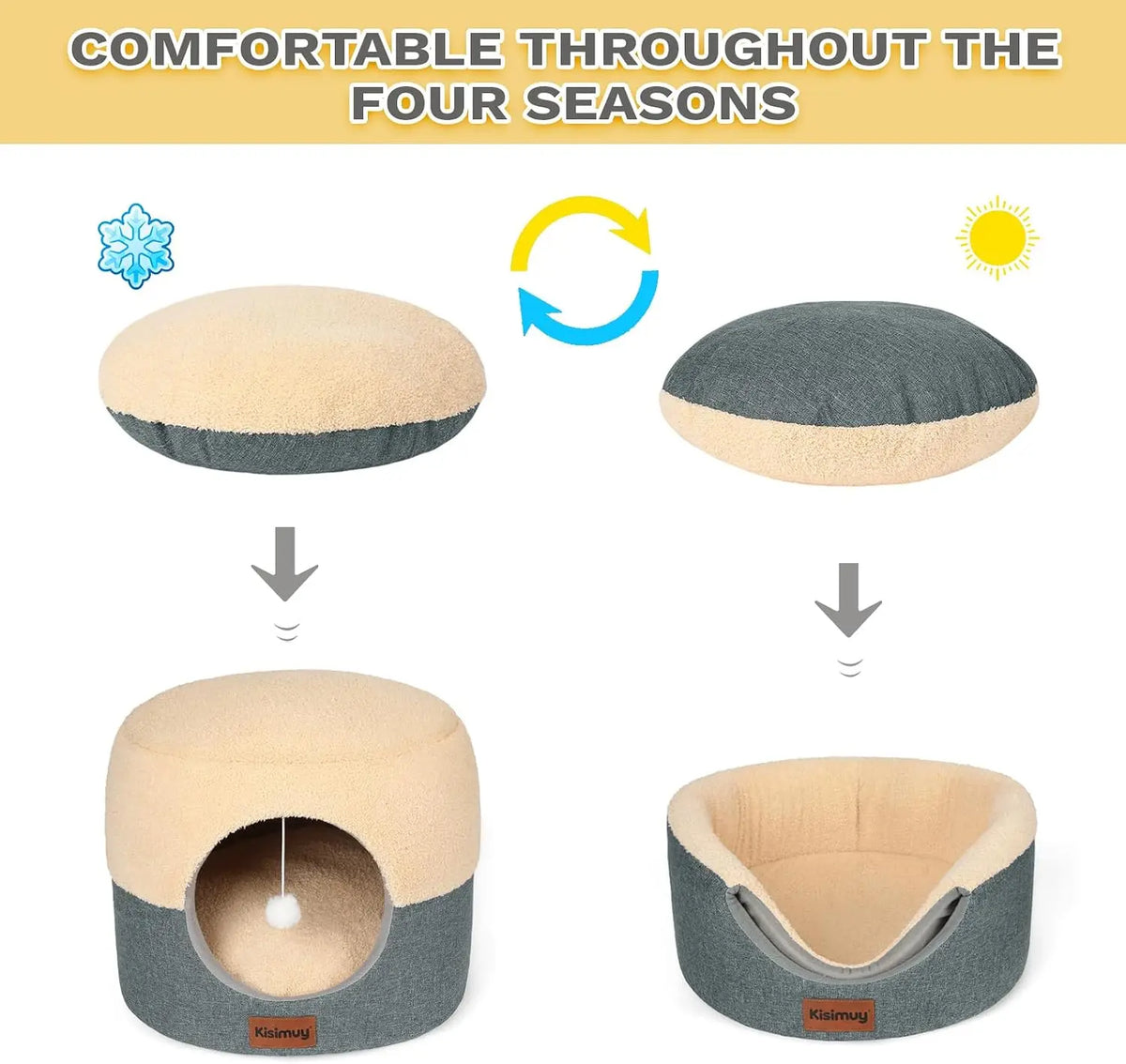 2-in-1 Foldable Cat Bed for Indoor Cats, Cat Cave & Sofa Bed