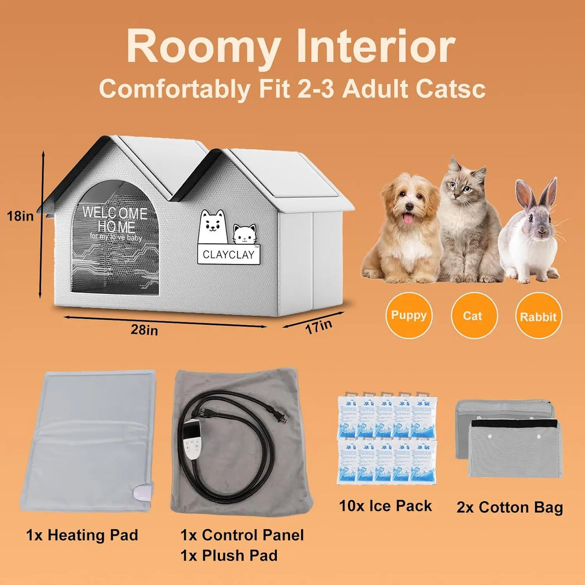 Sturdy Heated Cat House for Winter, Waterproof Insulated Outdoor Cat House with Heating Pad,Weatherproof Warm Feral Cats Shelter for Multiple Cats,Suitable for All Seasons(28"D x 17"W x 18"H)