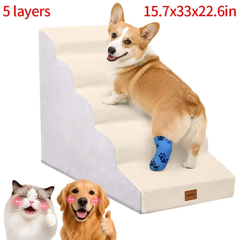 Durable High-density Foam Suitable for Small-sized, Injured and Elderly Pets Curved Pet Stairs 3/4/5 Steps Suitable for Bed/Sofa/Car Removable Outer Cover (with TPU Waterproof Layer) Take Care of The Joints of Cats and Dogs A
