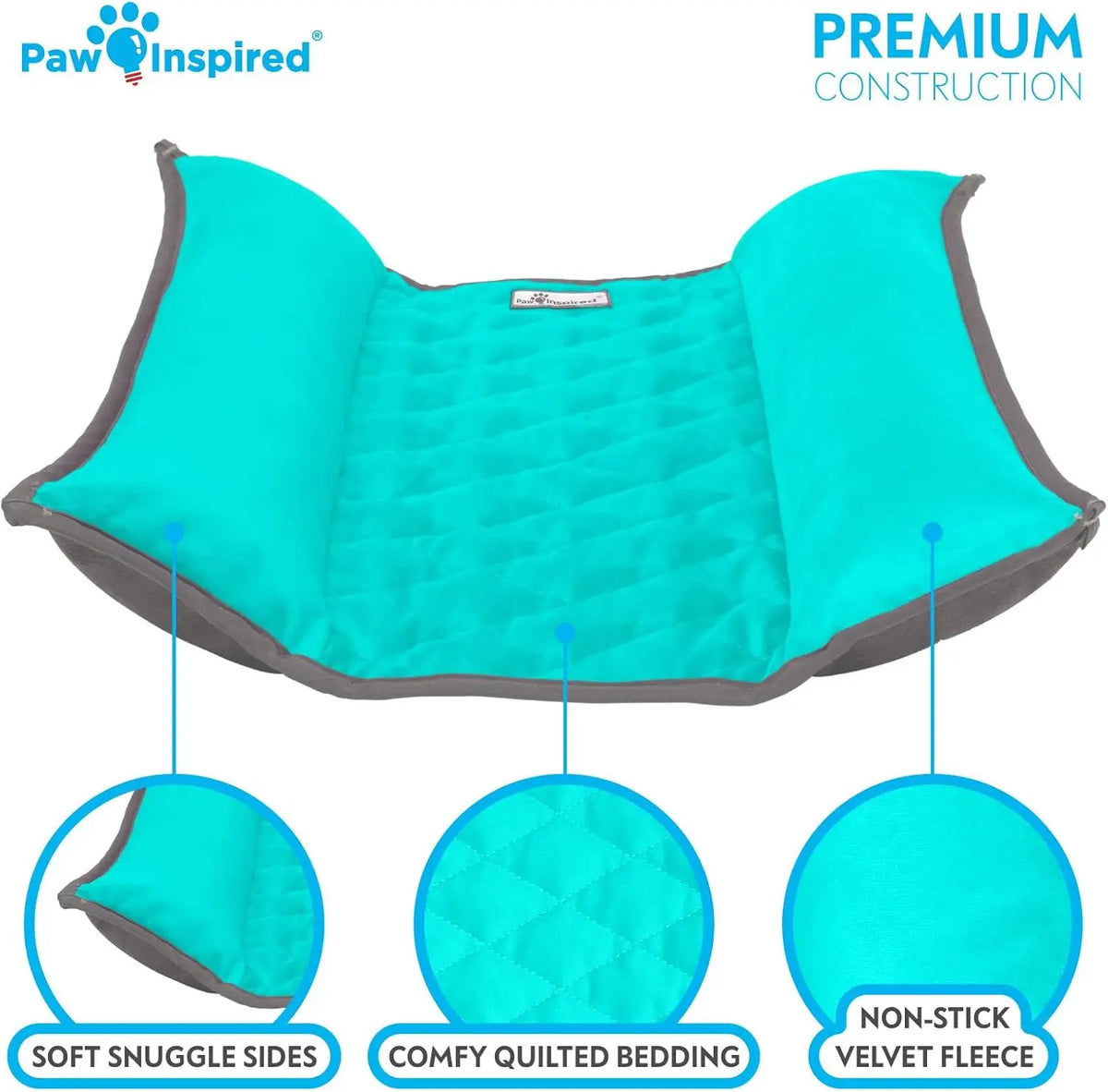 Paw Inspired Snuggle Bunny Bolster Bed, Gray/Green, 17x17 Inch