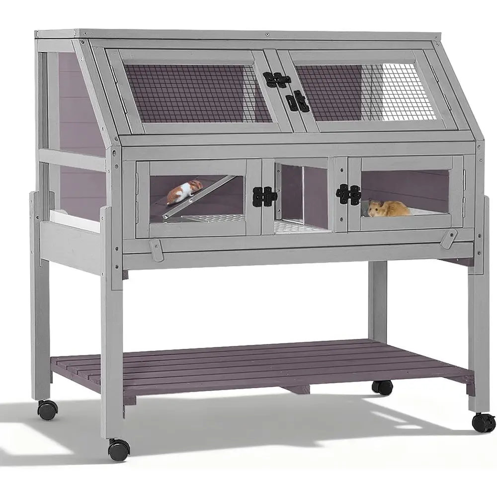 Large Guinea Pig Cage with Wheels, Anti-Chew Metal e Lamp, Deep Leakproo Pull-Out Tray, Spacious Habitat or Hamsters, Rats, Chin