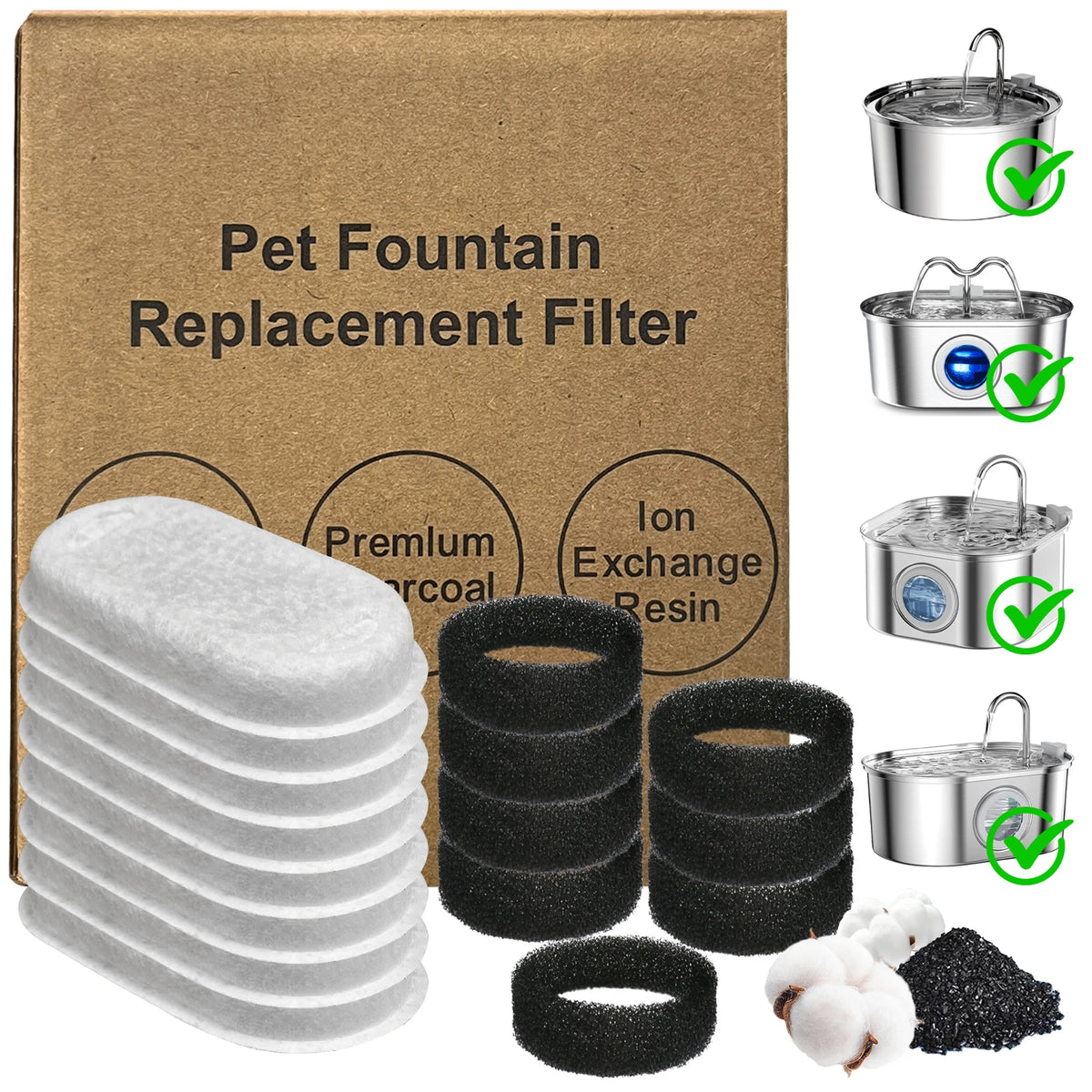 Cat Water Fountain Filters Replacement Activated Carbon Filter for Pet Dog Stainless Steel Water Flow Drinking Dispenser Water Fountain