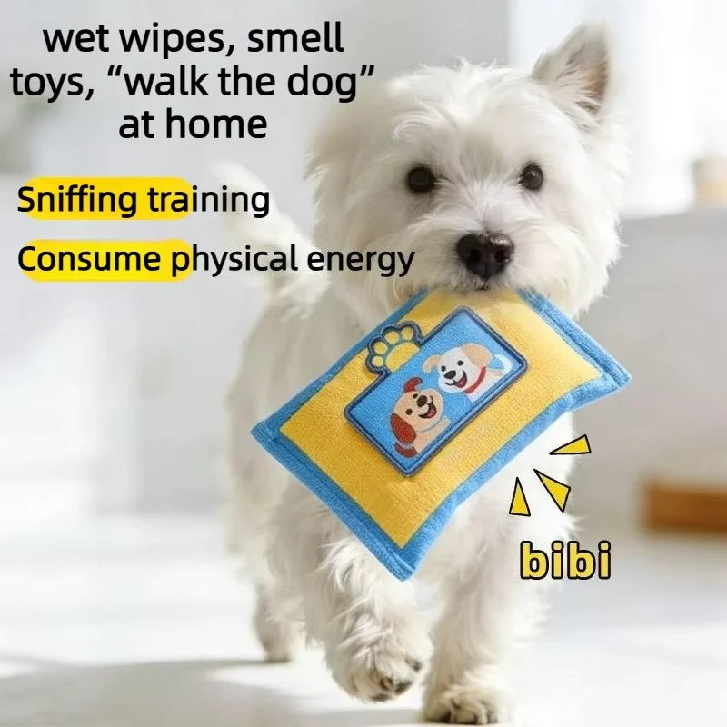 Dog Snuffle Tissue Box Toy, Tear Resistant Squeaky Hide Treat Puzzle, Enrichment Nose Work Anxiety Relief Interactive Puppy Chew Training Toy for Small Medium Dogs