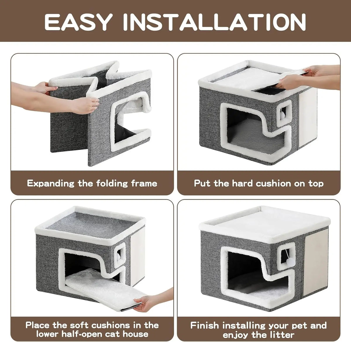 Cat Houses for Indoor Cats, Covered Cat Bed Cave with Scratch Pad
