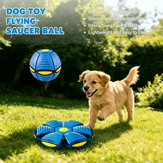 Six-Light Dual-Mode Magical Transforming Pet Bouncy Ball, UFO-Shaped Ball, Durable Dog Interactive Training and Play Toy, Blue and Red