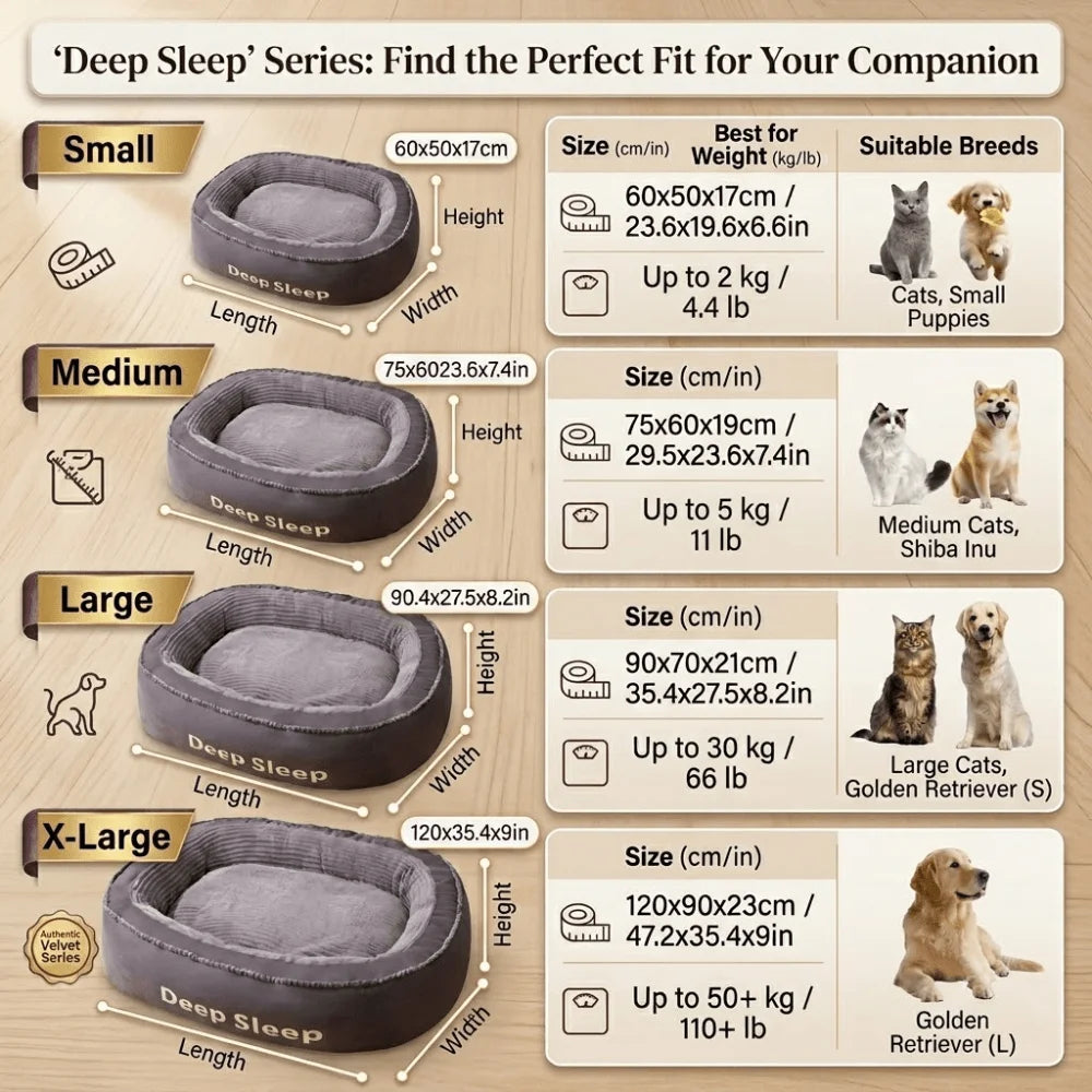 Round Donut Cat Bed, Deep Sleep Calming Cat Cushion with Raised Rim, Non Slip Bottom PetSleeping Bed for Kitten Adult Cats, Indoor Bedroom Living Room Use, Multiple Sizes