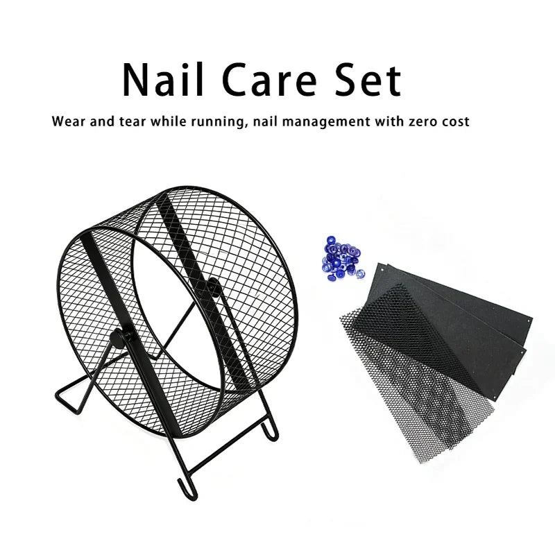 Metal Mesh Silent Hamster Running Wheel Nail Care Set with Replaceable Sand Pads, Small Pet Exercise Wheel for Hedgehog Sugar Gl