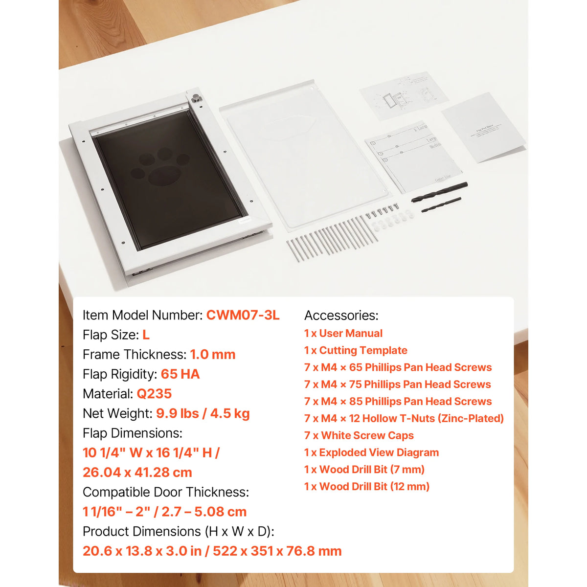 SucceBuy Pet Door M/L/XL with Magnetic Flaps and Metal Frame Strong and Weatherproof Easy In-and-Out Access for Doggies White