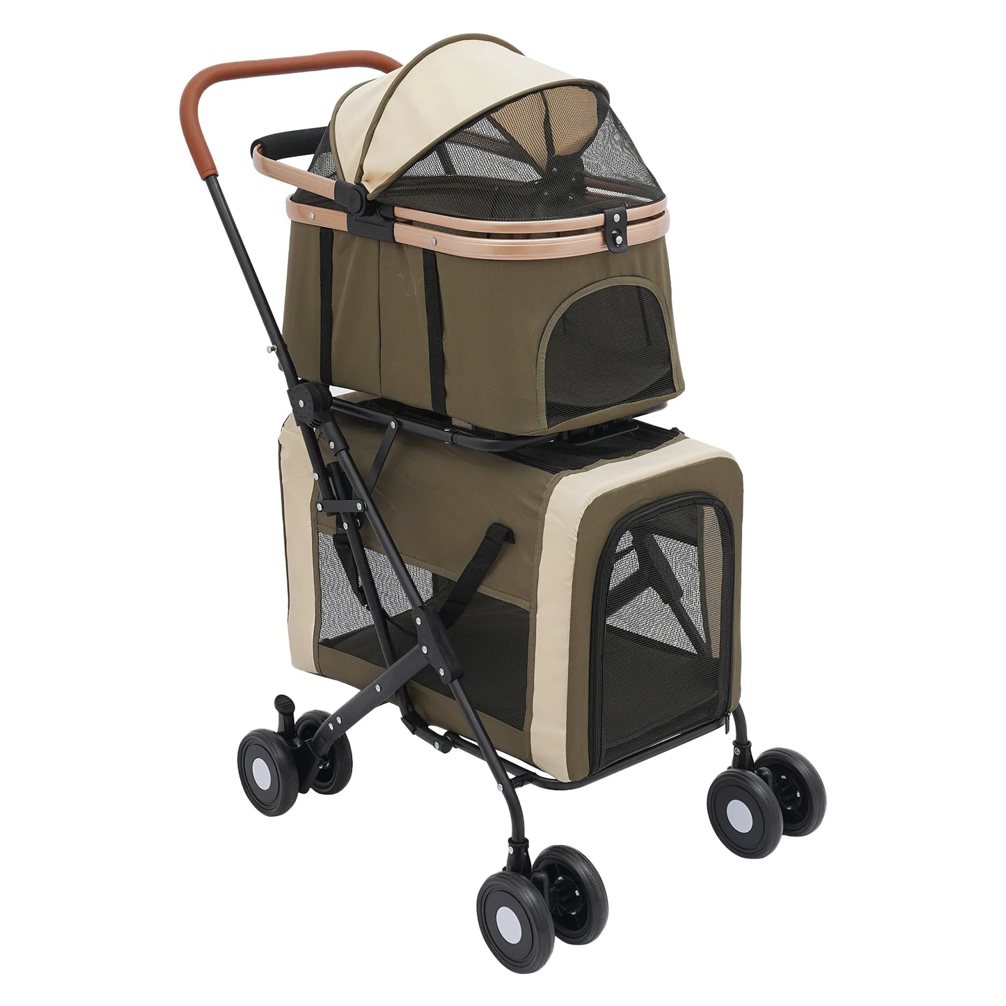 Foldable Pet Stroller for Small/Medium Pets—18.1x22.8x38.2in, 2-Tier Design+Safety Locks, Sunshade+Cushions, Ideal for Travel