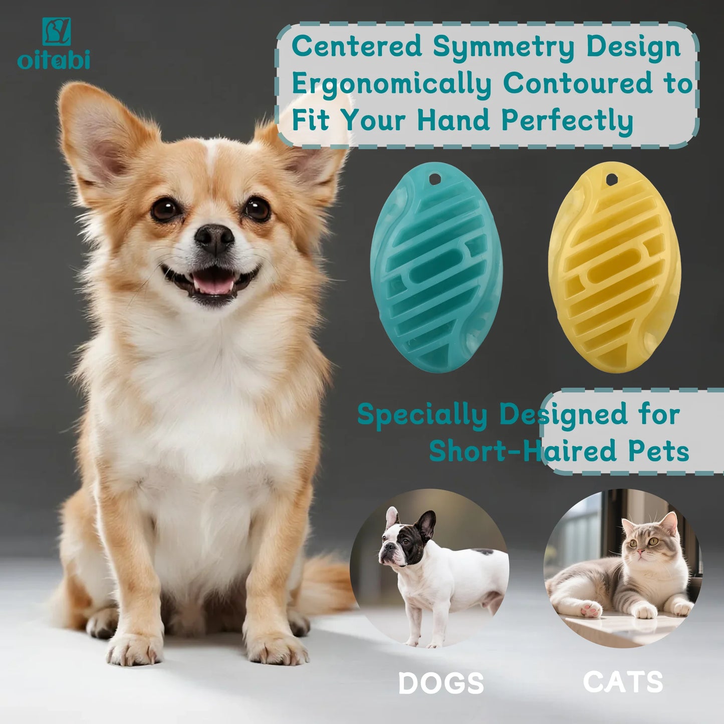 Oitabi Soft Rubber Pet Brush for Short Hair Dog & Cat Grooming Bathing Massaging Deshedding Multi-Function Wet or Dry Pets Brush