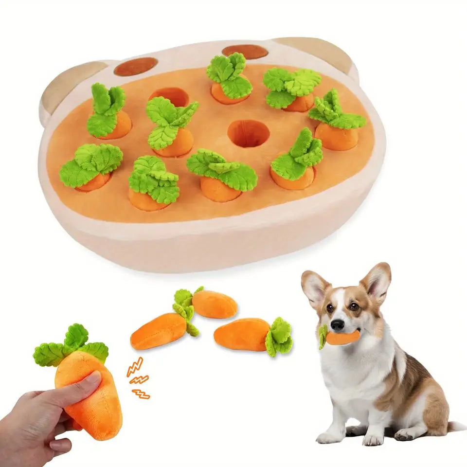 Interactive Hide and Seek Dog Toy with 11 Squeaky Carrots Plush Puzzle for Small and Medium Dogs