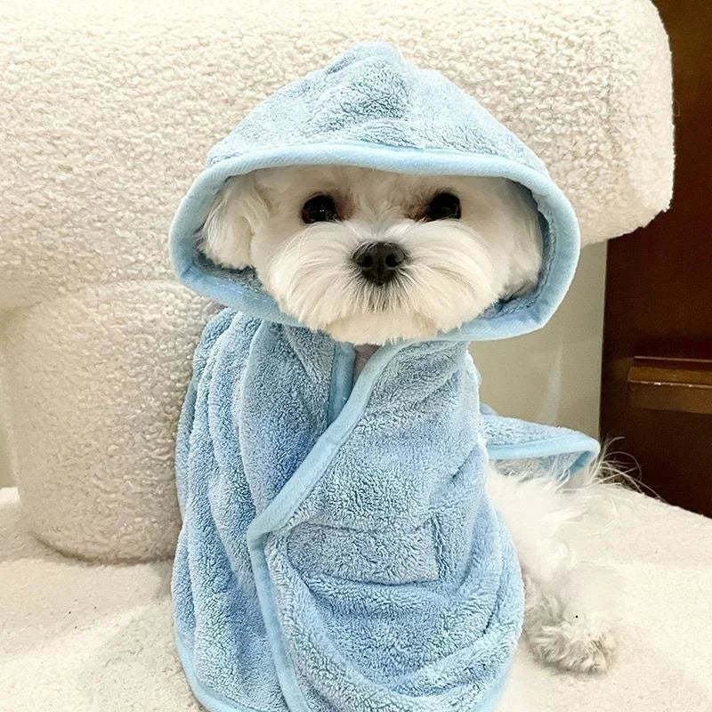 All-Season Quick-Dry Dog & Cat Bathrobe Towel, Thick Absorbent Robe for Teddy Poodle Bichon Schnauzer French Bulldog