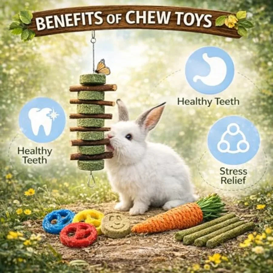 20 PCS Bunny Chew Toys for Teeth, Natural Rabbit Toys Apple Wood Grass Timothy Sticks Chew and Treat for Guinea Pigs Hamster Ch