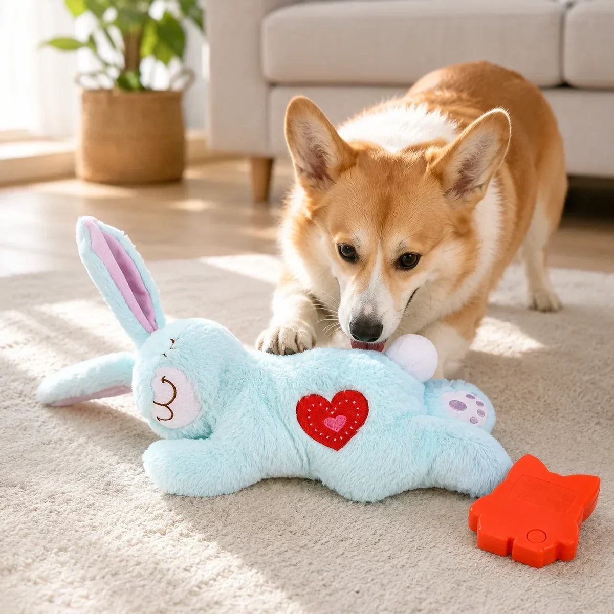 Bunny Plush Dog Heartbeat Toy Puppy Anxiety Relief Calming Sleep Aid Comfort Pillow for Crate Training Small Puppies