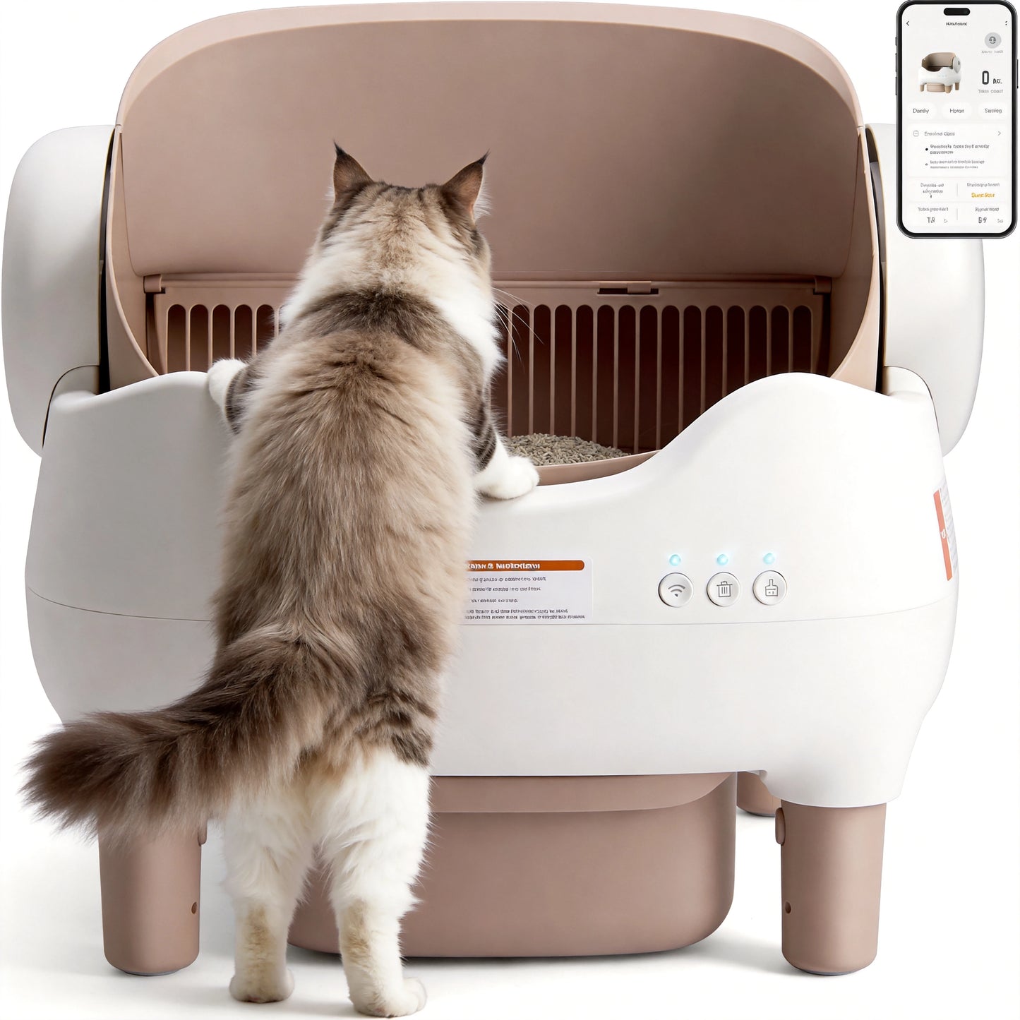 Self Cleaning Litter Box, Automatic Cat Litter Box with APP Control, Odor-Free  Large Waste Bin, Open-Top for Multi Cats