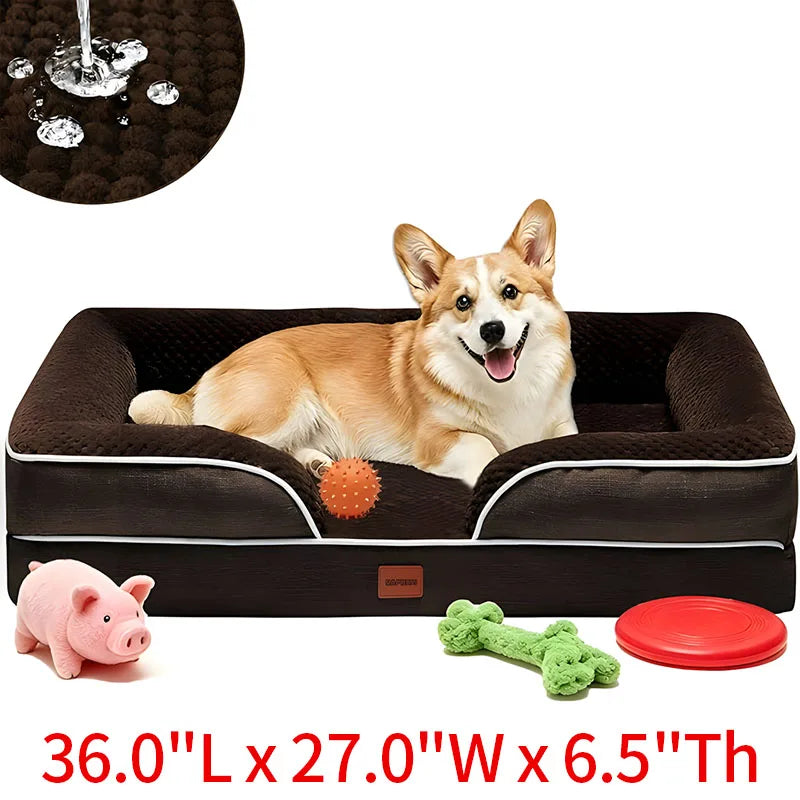 Egg-shaped Memory Foam Four Season Square Waterproof Large Cat / Dog Bed Soft Thickened Pet Sofa Cushion Large / Medium / Small Size with Removable Cover for Easy Washing Non-slip Base Durable and Resistant To Chewing Protect