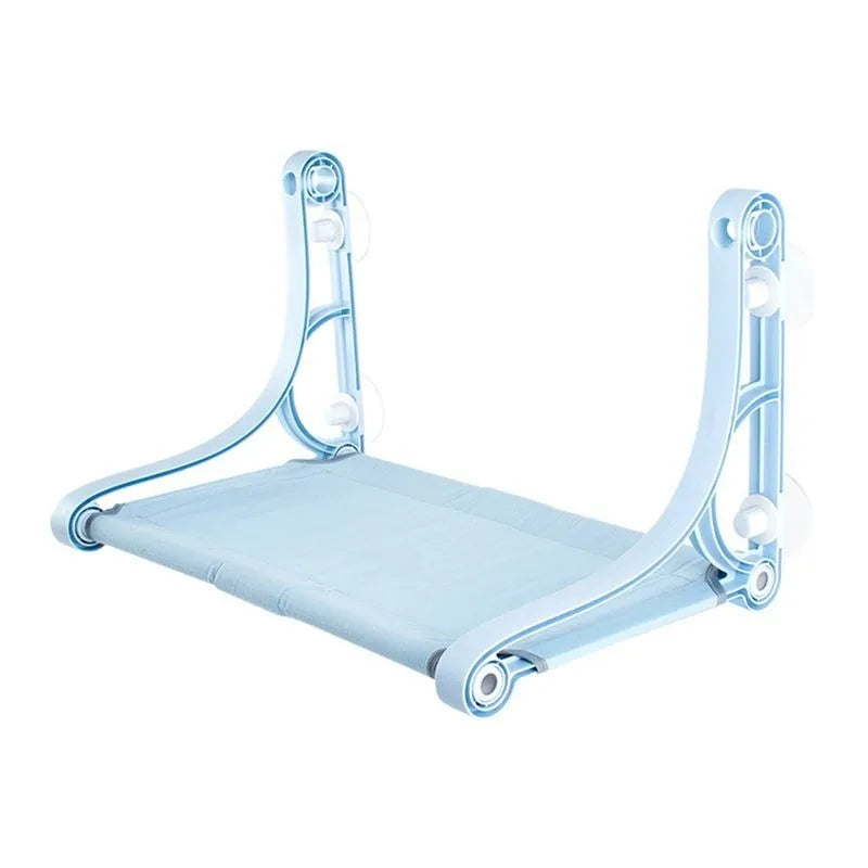 1Pc Blue Cordless Cat Window Perch Hammock with 4 Strong Suction Cups Sturdy Frame Soft Removable Double Fabric Cushion Cover Safe Comfort Window Bed for Indoor Cats