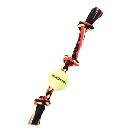 Mammoth Flossy Chews Color 3 Knot Tug w/Standard Tennis Ball Premium Cotton-Poly Tug Toy for Dogs, Interactive Rope Dog Toy for
