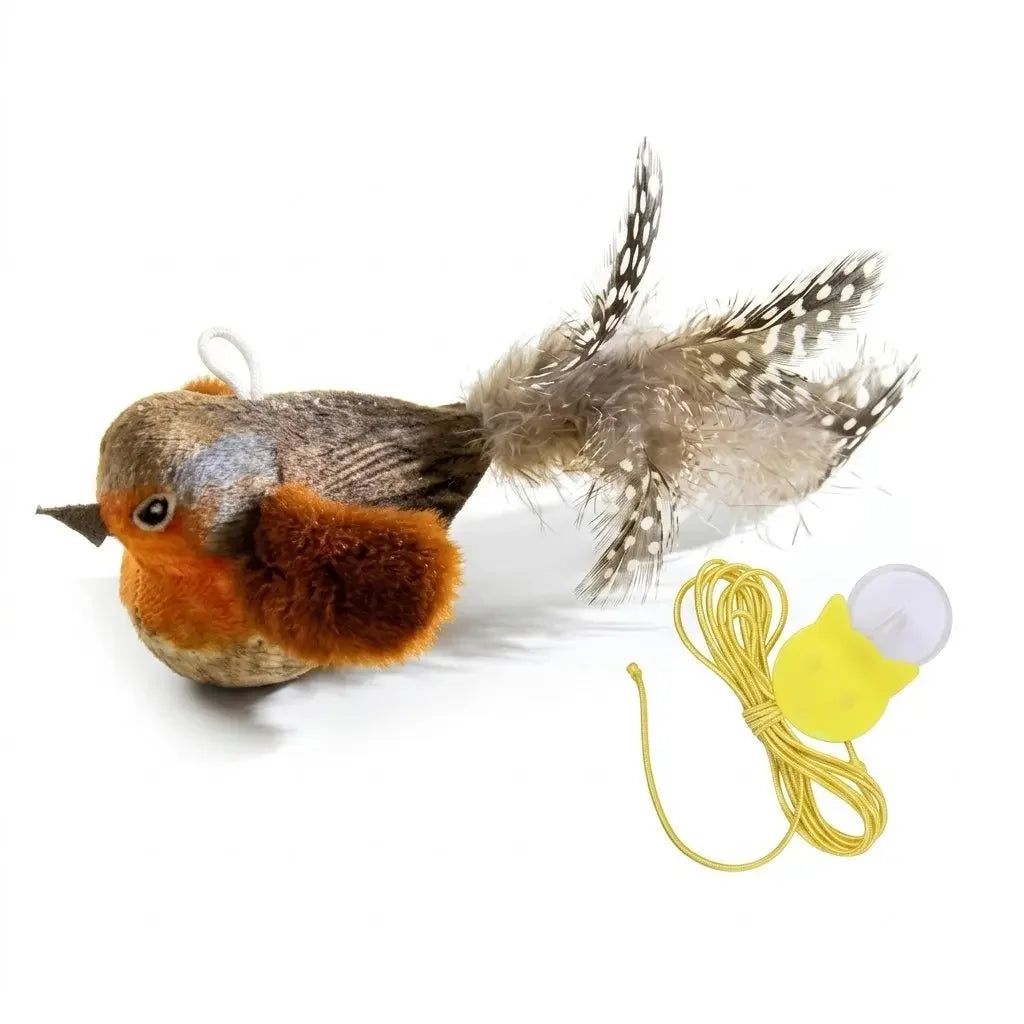 Kitten Cat Teaser Wand, Interactive Bird Sound Toy, Retractable Replaceable Feather Stick for Indoor Pets Boredom Relief, Durable Play