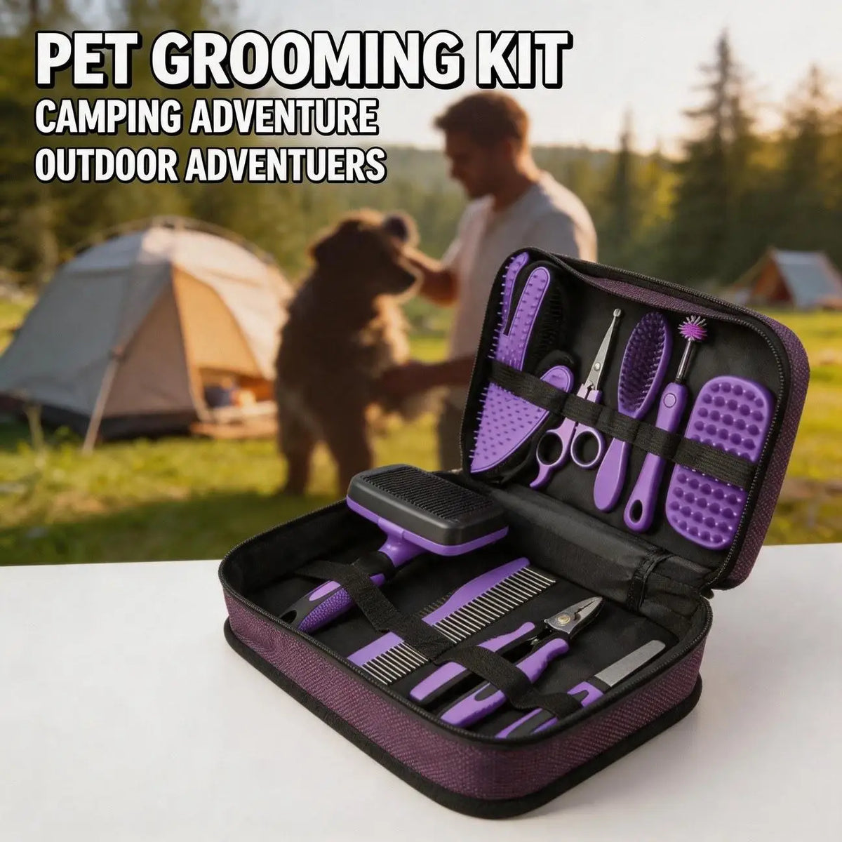 New Set Pet Cleaning Grooming Tool Comb Dog Push-Button Nail Clipper File Space Saving