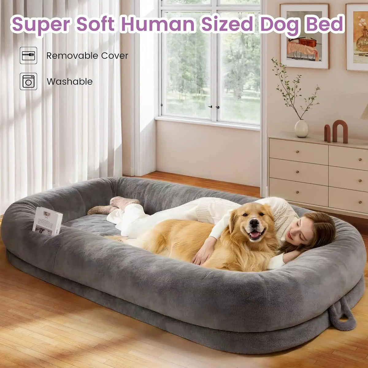 Murago Human Dog Bed for Adults, 71"x43"x10", Light Grey