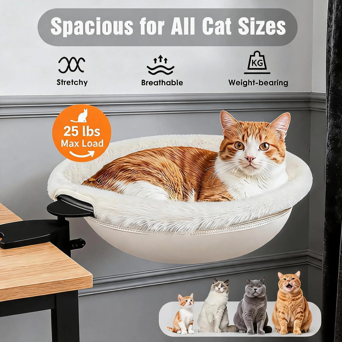 Rotating Cat Table Bed Round Ultra Soft Plush Faux Fur Cat Bed Warm Cozy Sleeping Lounger for Indoor Cats Home Decor, 15.75 Inch
