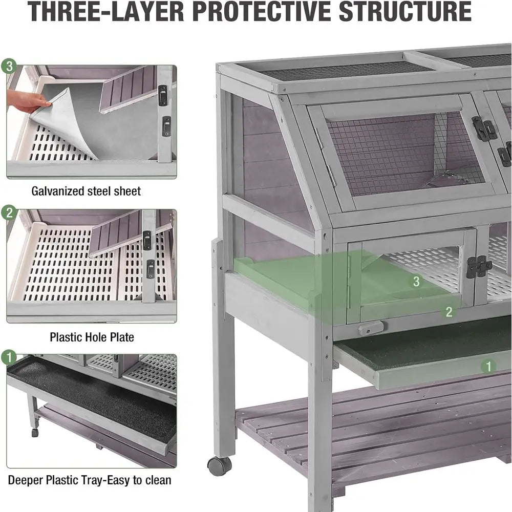 Large Guinea Pig Cage with Wheels, Anti-Chew Metal e Lamp, Deep Leakproo Pull-Out Tray, Spacious Habitat or Hamsters, Rats, Chin