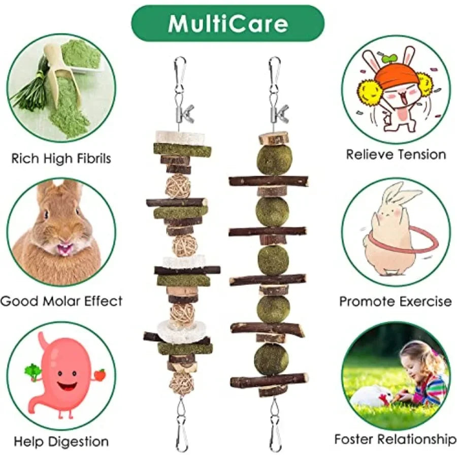 Rabbit Chew Toys, Bunny Toys Apple Wood Grass Timothy Treat DIY Hamster Chew Kit Bunny Teeth Care Molar Toys, Ideal for Rabbit,