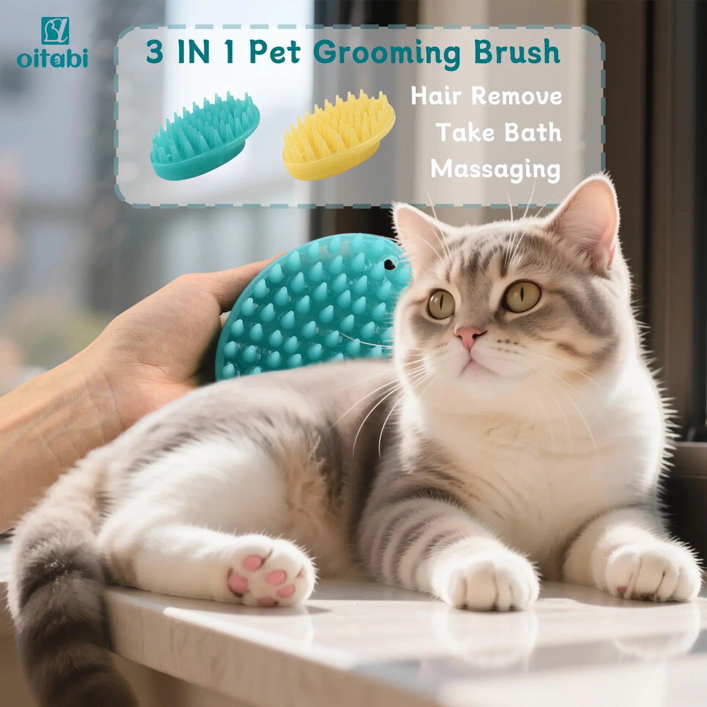 Oitabi Soft Rubber Pet Brush for Short Hair Dog & Cat Grooming Bathing Massaging Deshedding Multi-Function Wet or Dry Pets Brush
