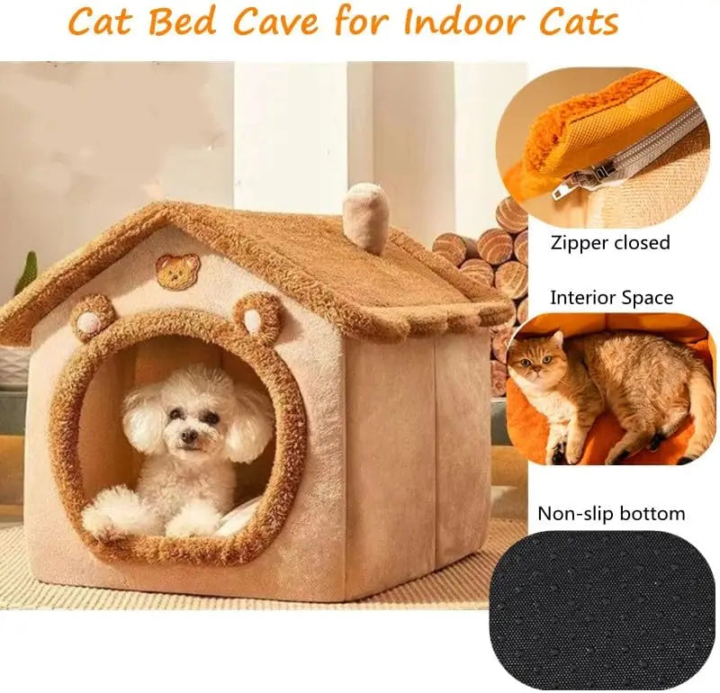 Cat Beds for Indoor Cats Small Dog,Cute Bear Cat Bed Cave Cat House
