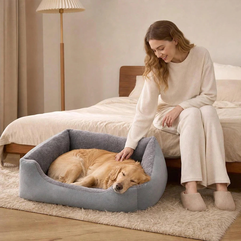 Pet Bed Winter Warm Plush, Soft Fluffy Dog Sofa with Raised Edges, Orthopedic Puppy Sleeping Mat for Small Medium Large Pet