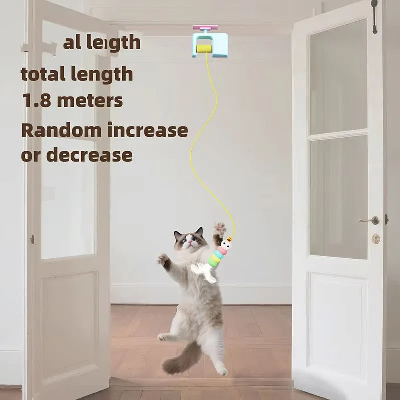 Cat Retractable String RechargeableToys for Indoor Kittens and Bored Adult Cats with 2 Flying Feathers