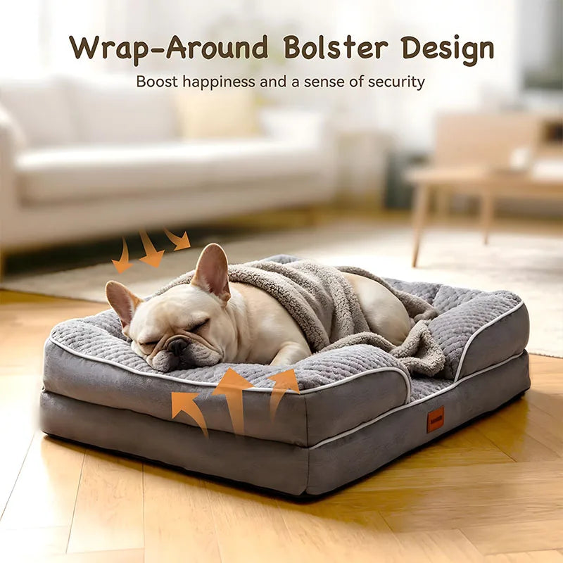 Egg-shaped Memory Foam Four Season Square Waterproof Large Cat / Dog Bed Soft Thickened Pet Sofa Cushion Large / Medium / Small Size with Removable Cover for Easy Washing Non-slip Base Durable and Resistant To Chewing Protect