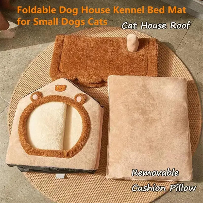 Cat Beds for Indoor Cats Small Dog,Cute Bear Cat Bed Cave Cat House
