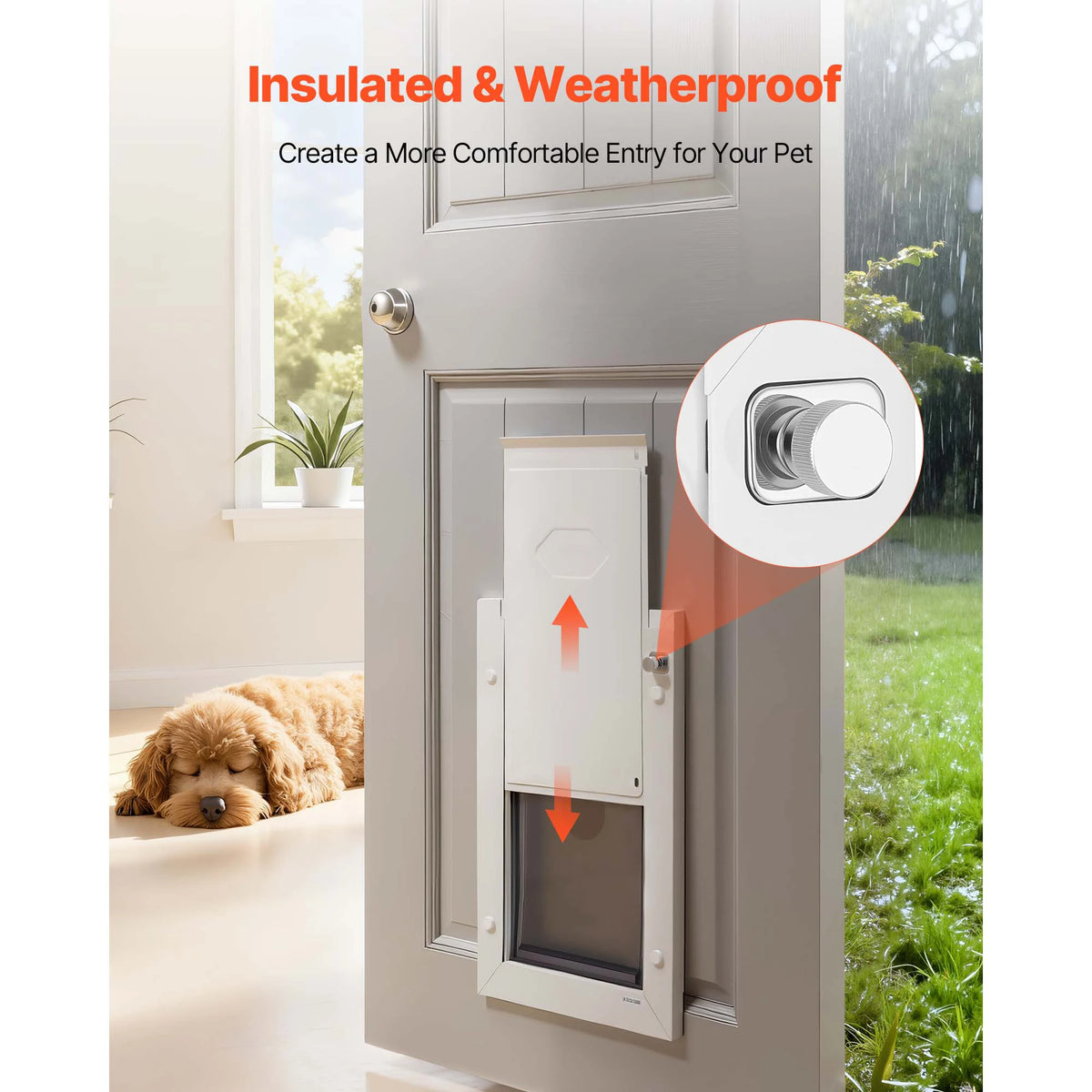 SucceBuy Pet Door M/L/XL with Magnetic Flaps and Metal Frame Strong and Weatherproof Easy In-and-Out Access for Doggies White