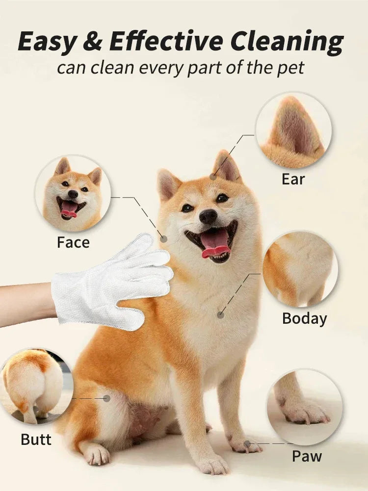 20Pcs Pet Glove Wipes for Dogs Cats, No Rinse Wash Free Grooming Gloves, Thick Disposable Pet Cleaning Gloves, Deodorizing Odor Remover for Full Body Pet Bathing