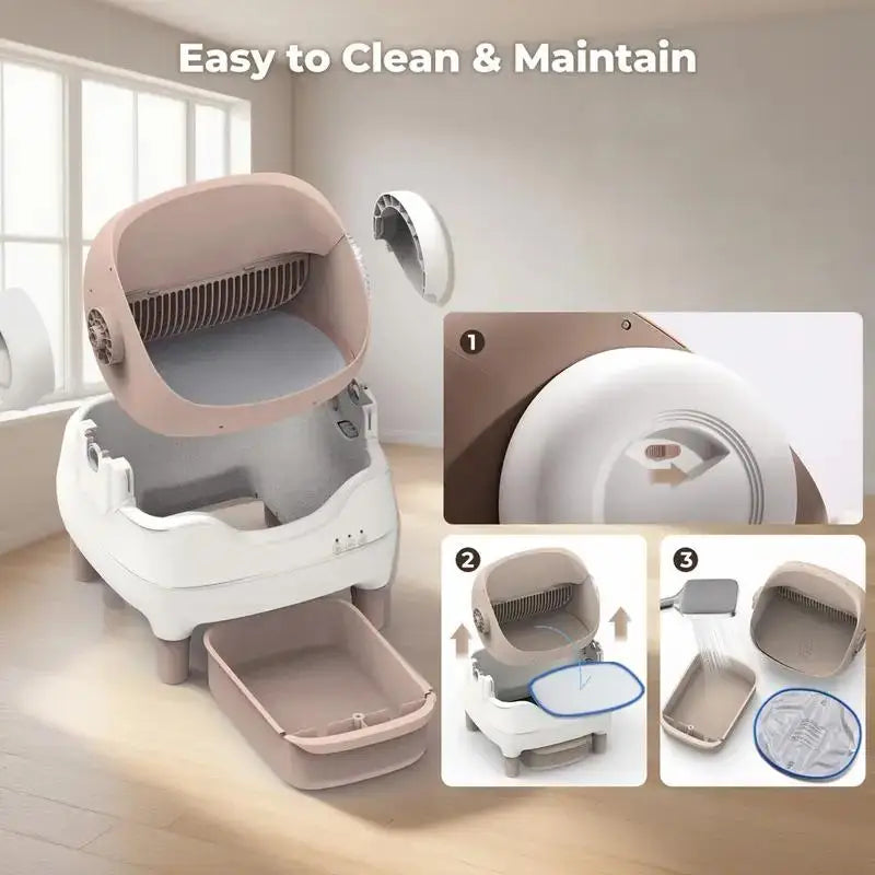 Self Cleaning Litter Box, Automatic Cat Litter Box with APP Control, Odor-Free  Large Waste Bin, Open-Top for Multi Cats