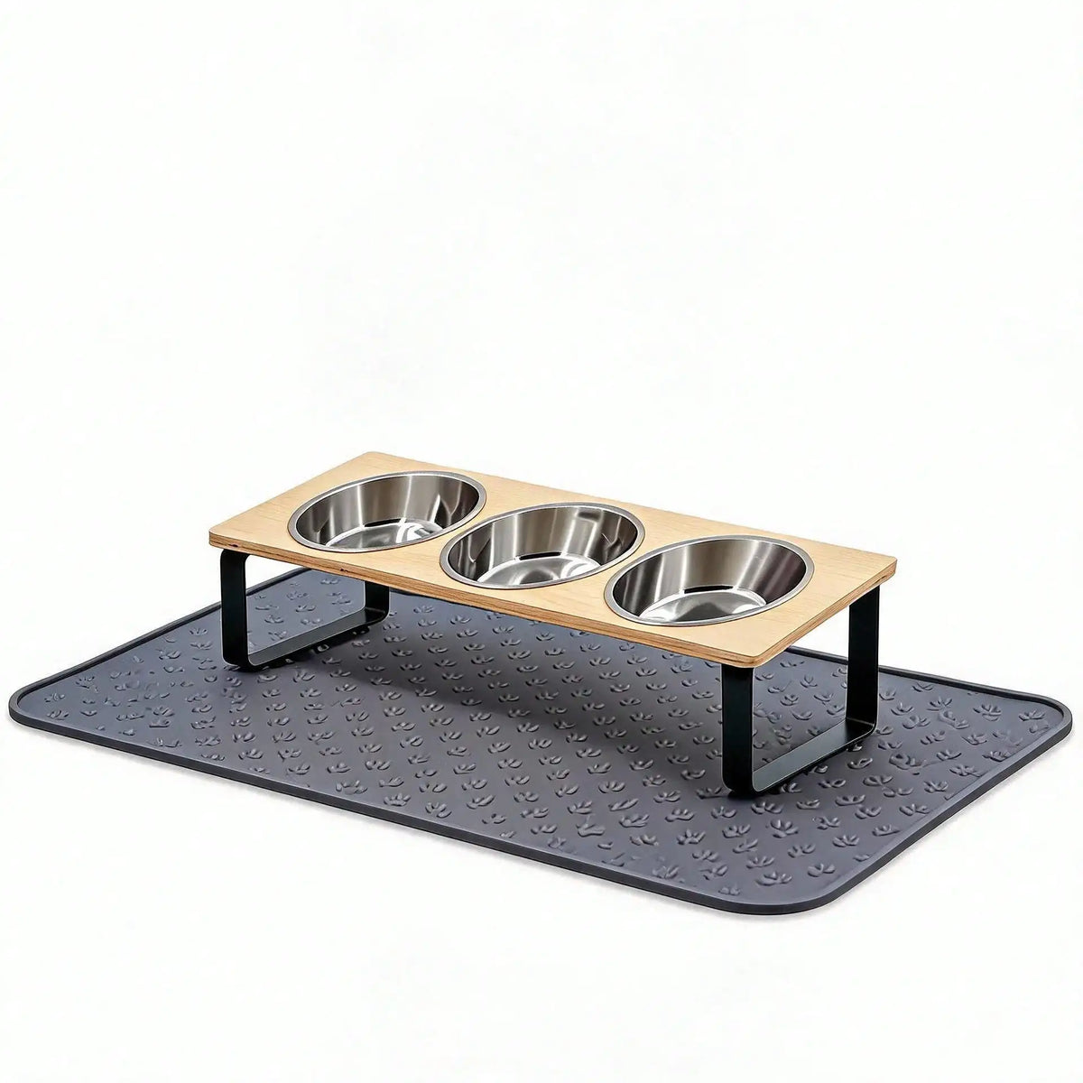 Cat Food Bowl And Mat, 3 Stainless Steel Raised Cat Bowls With Stand, 15Tilted Cat Bowl For Indoor Multiple Cats