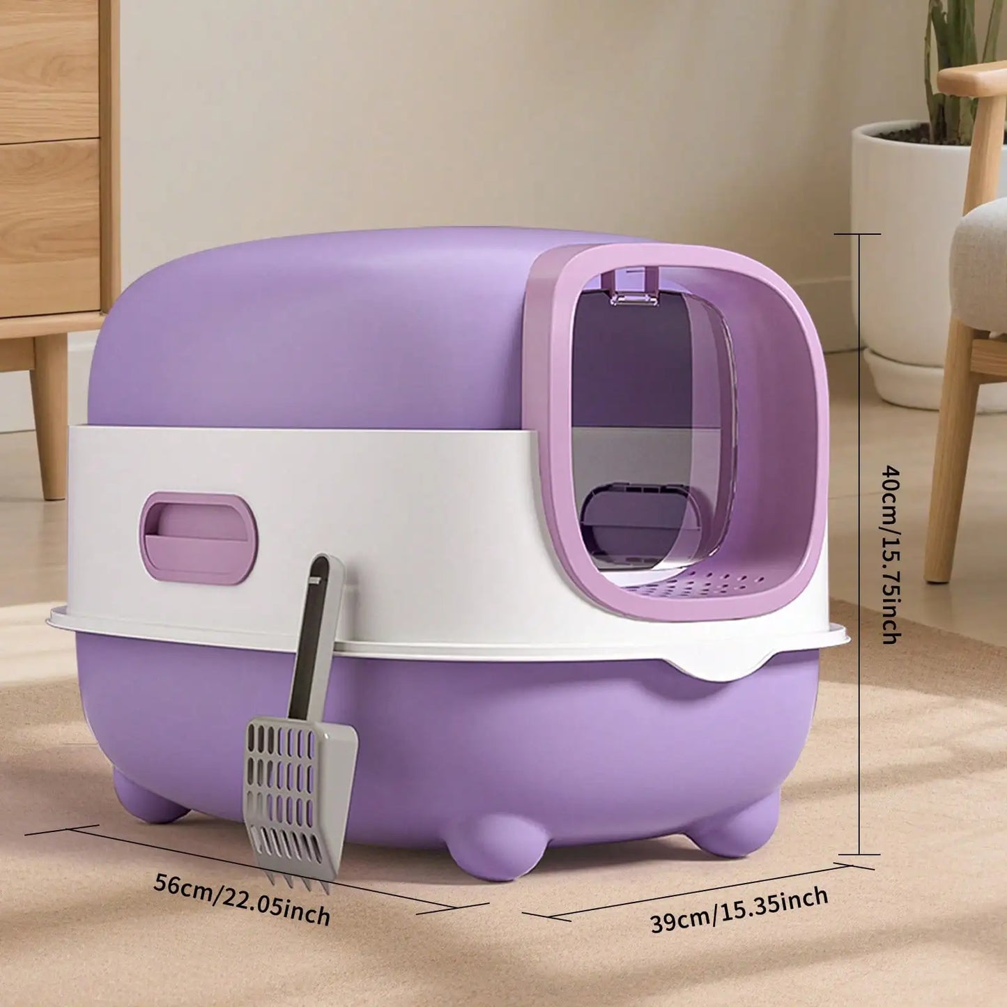 Foldable Cats Litter Box For Home, Enclosed Cats Litter Box With Lid And Scoop, Large Size Anti-Splashing Easy To-Clean, Front Entry And Exit