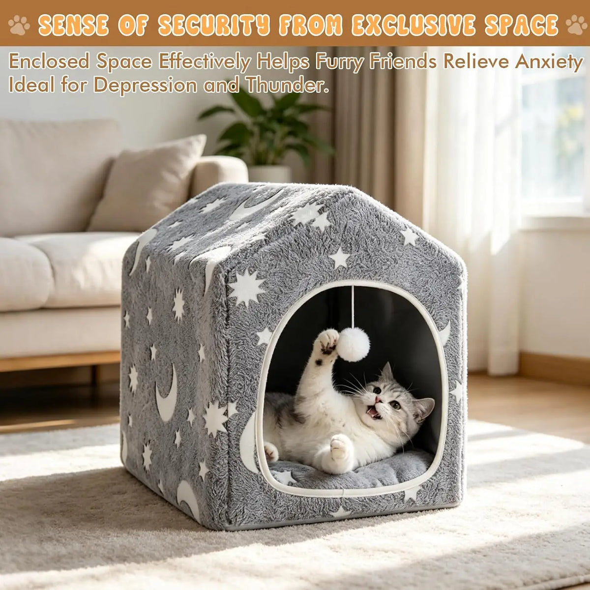 Cat House for Indoor Cats, Cat Bed Cave Enclosed Hideaway with Frame
