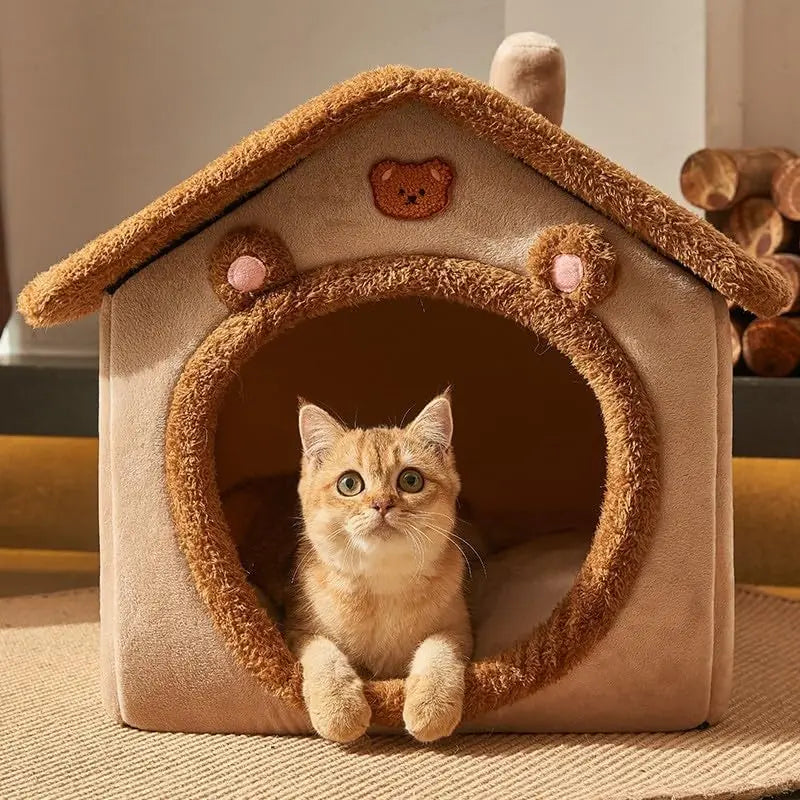 Cat Beds for Indoor Cats Small Dog,Cute Bear Cat Bed Cave Cat House