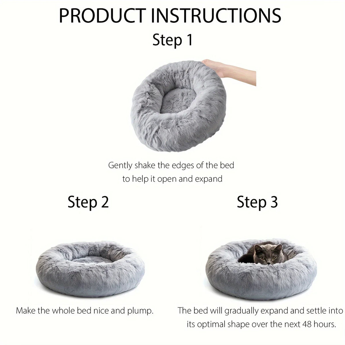 Calming Dog & Cat Bed, Donut Cuddler Warm Soft Round Pet Bed, Fluffy Faux Fur Plush Mat Bed, Suitable for Small, Medium & Large Dogs and Cats (16"/20"/24"/28"/31"/39")
