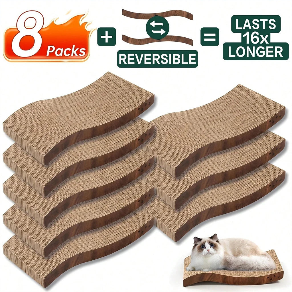 8pcs Large Wave Cat Scratcher Refills Reversible Double-Sided Corrugated Cardboard Durable Furniture Protector Grinding Pad Pet Supplies